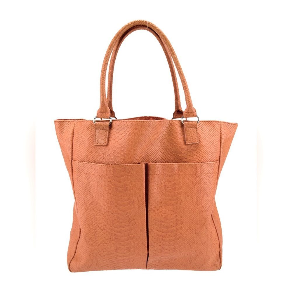 Neiman Marcus Reptile Embossed Faux Leather Tote Bag in Orange